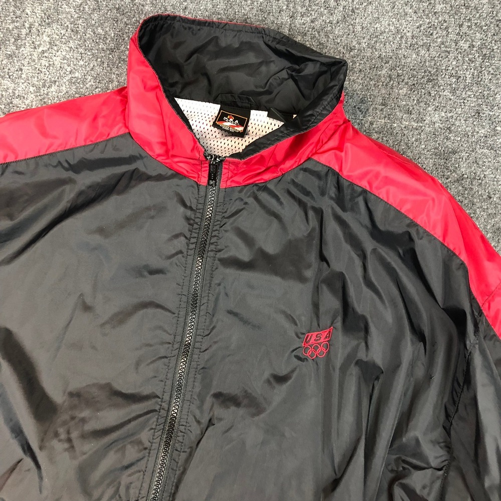 Vintage USA Olympic Track Jacket Red Black Full Zip Retro Athleisure‎ XL